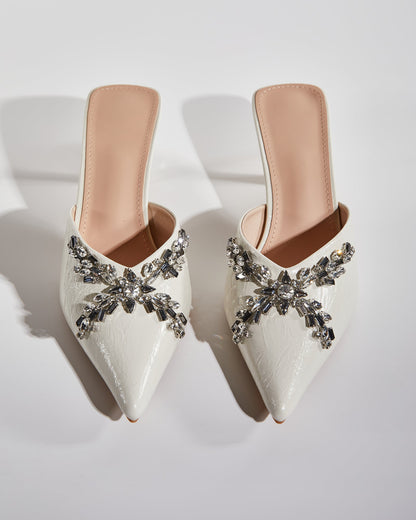 Ula Rhinestone Vine Mules In White