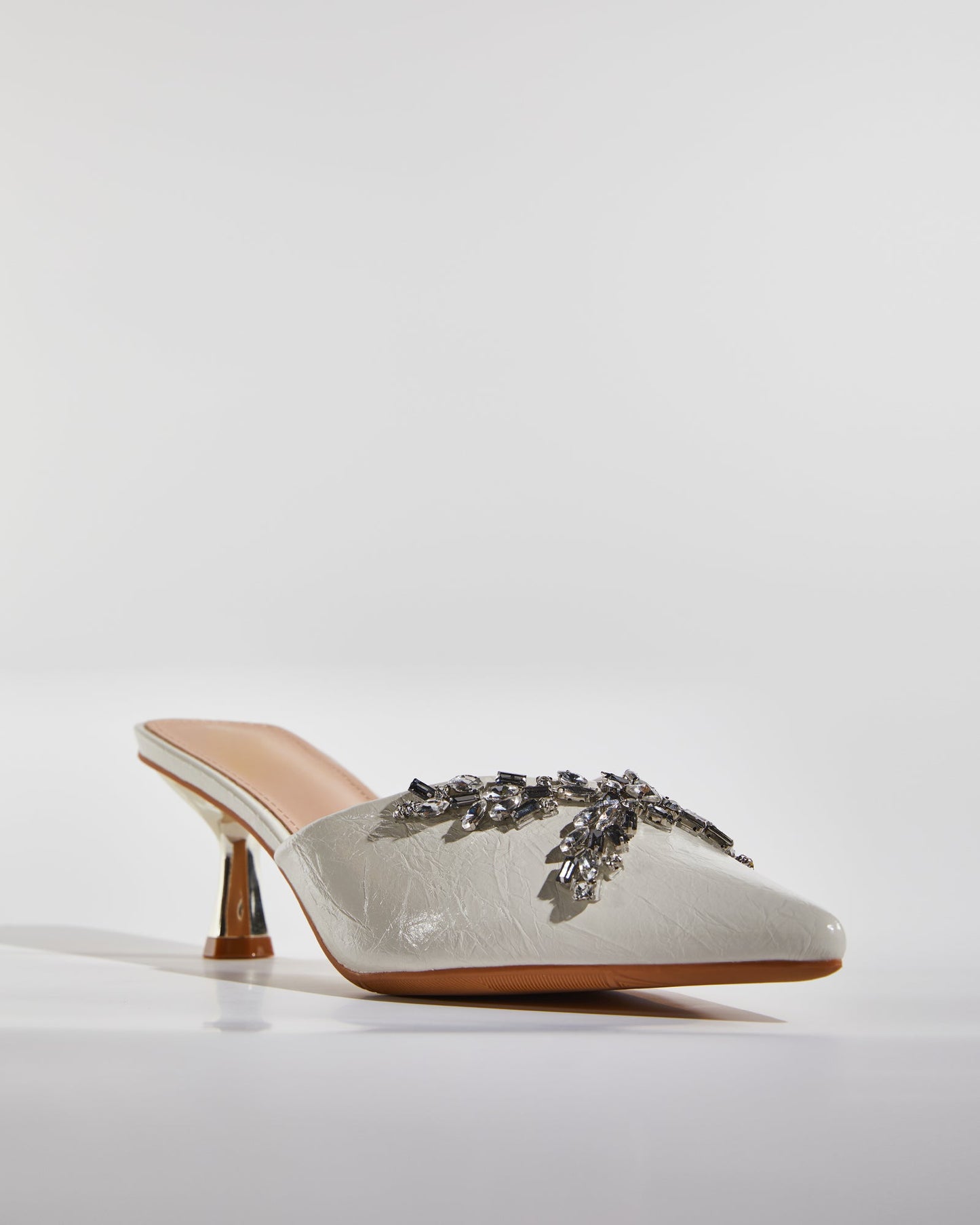 Ula Rhinestone Vine Mules In White