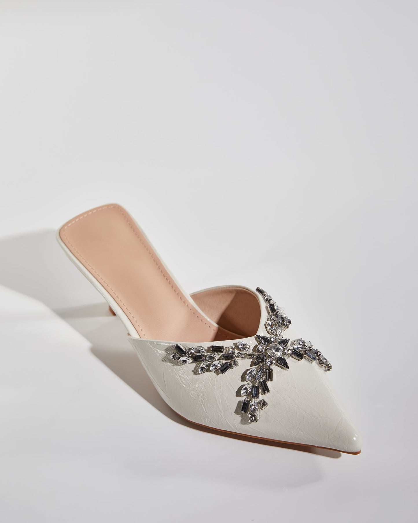 Ula Rhinestone Vine Mules In White