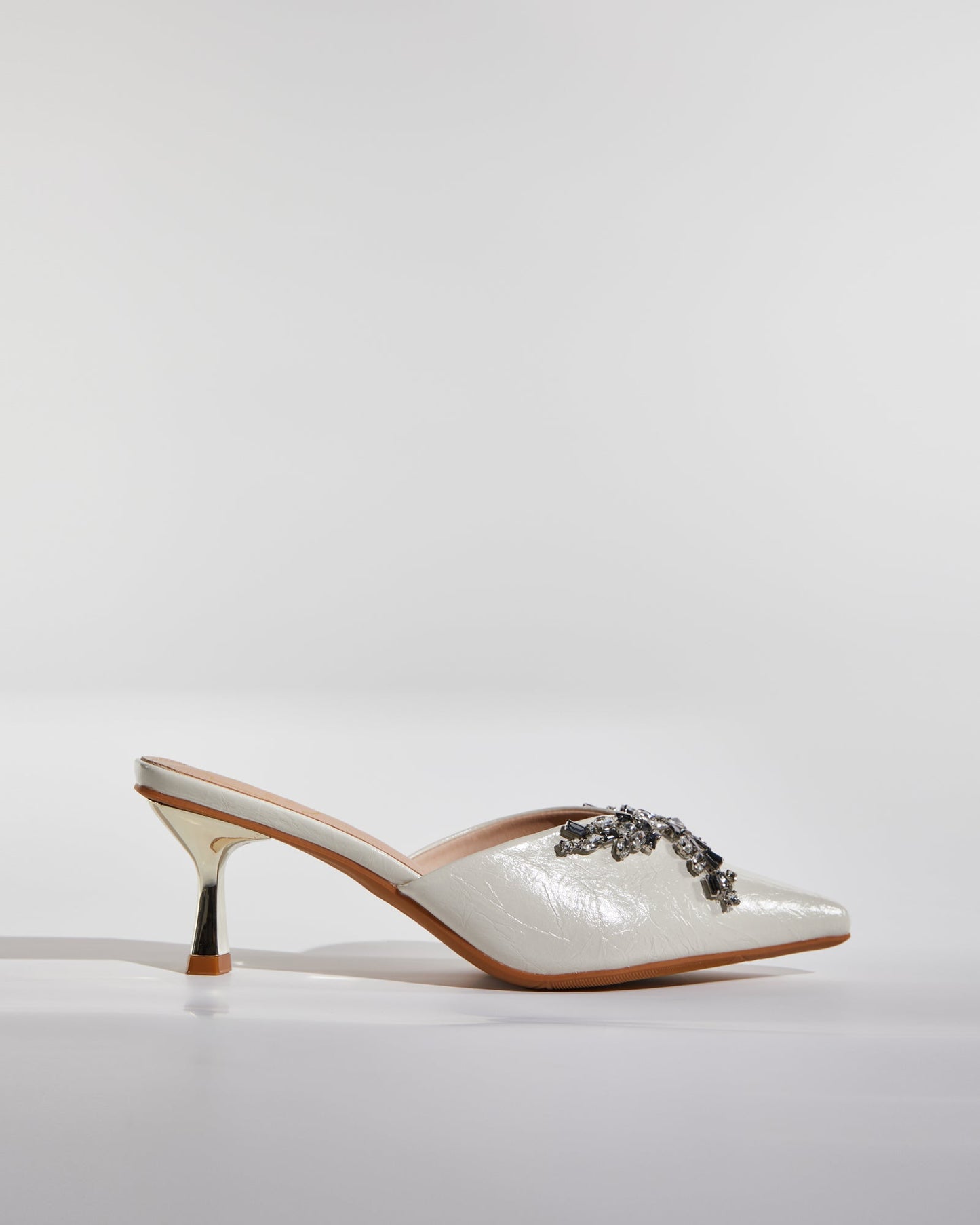 Ula Rhinestone Vine Mules In White