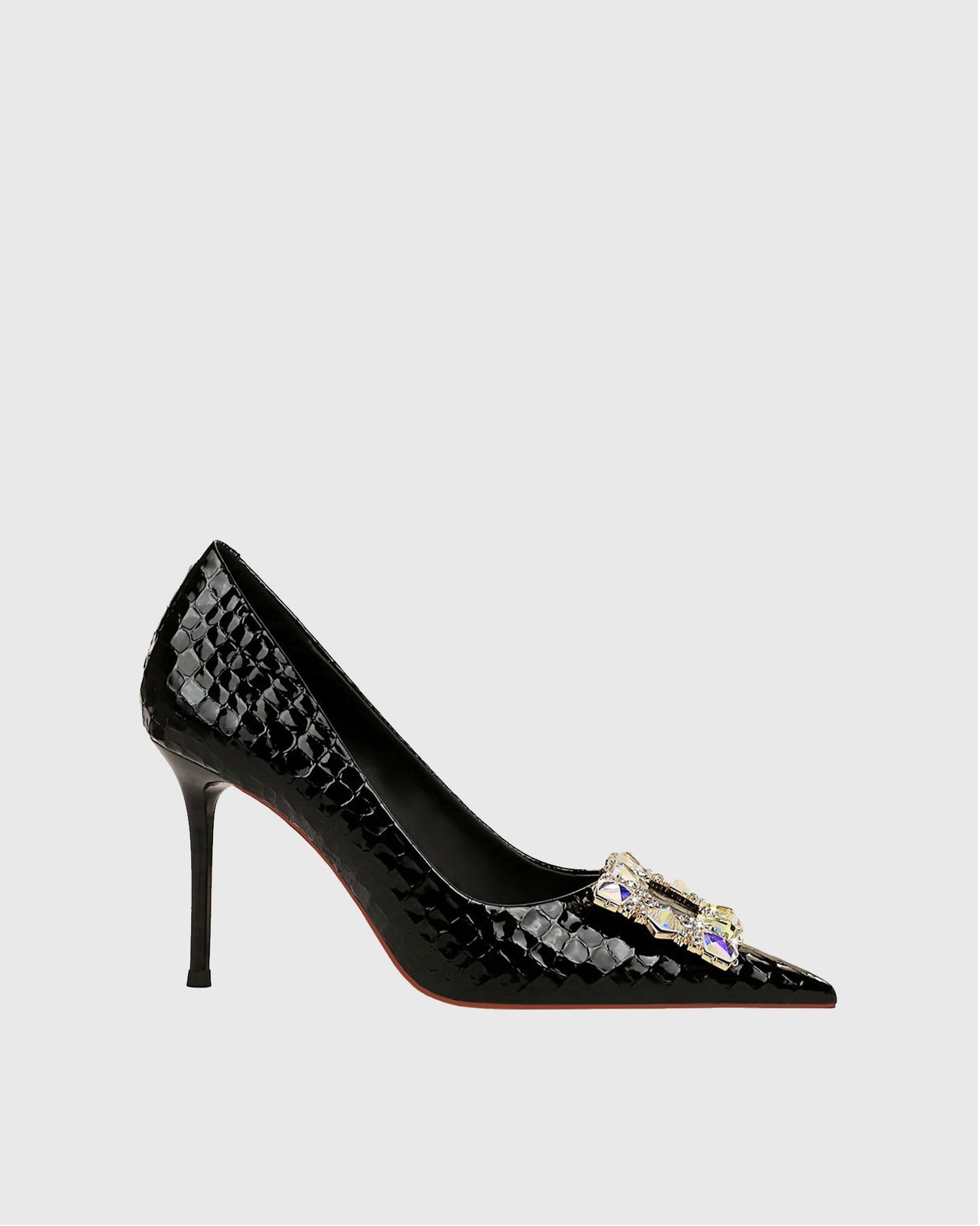 Vaike Rhinestone Buckle Leather Pumps In Black