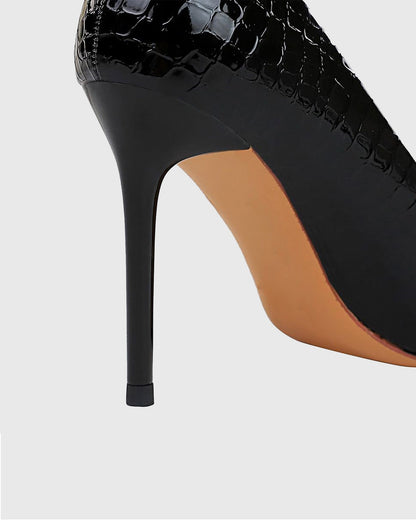 Vaike Rhinestone Buckle Leather Pumps In Black