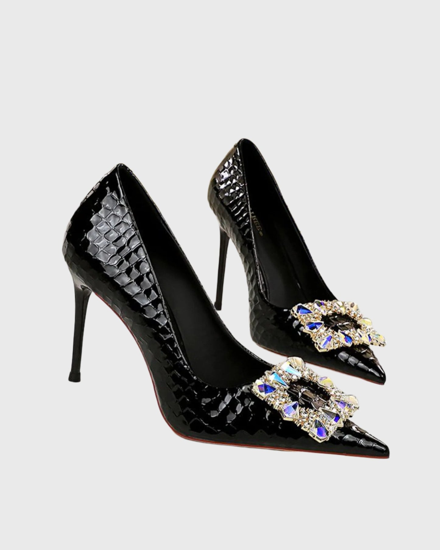 Vaike Rhinestone Buckle Leather Pumps In Black