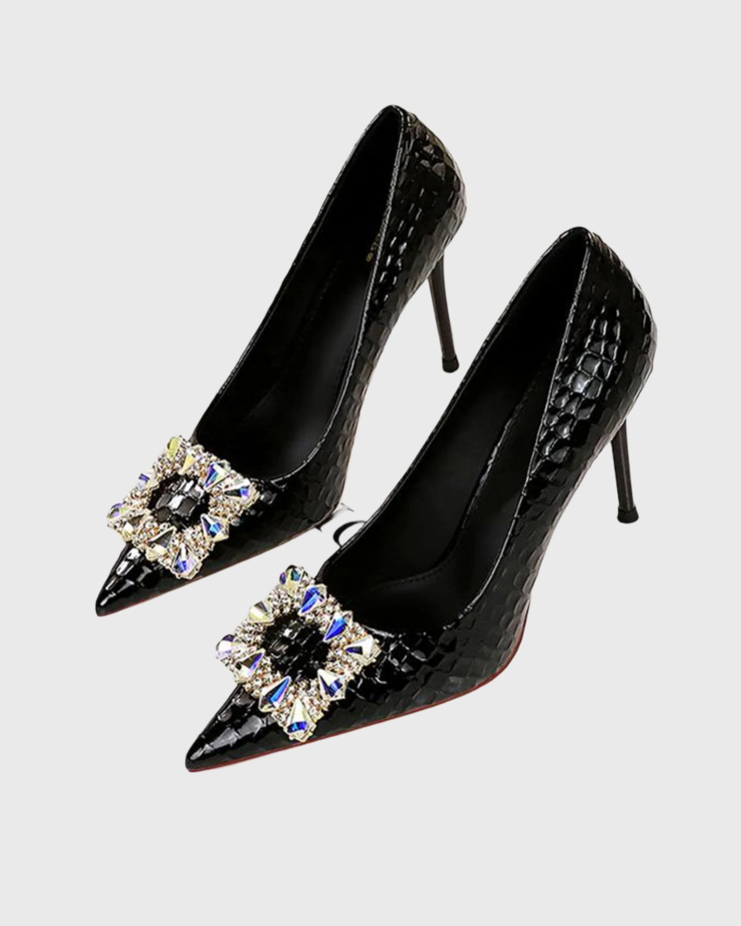 Vaike Rhinestone Buckle Leather Pumps In Black