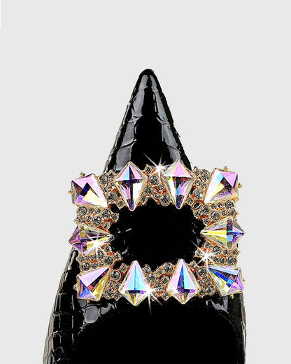 Vaike Rhinestone Buckle Leather Pumps In Black