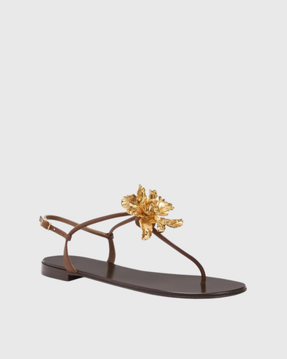 Vail Gold Flower Thong Flats In Dark Brown