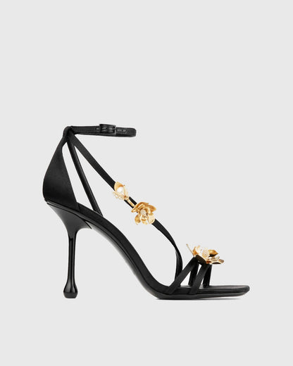 Vail Pearl Metal Flower Lace Up Sandals