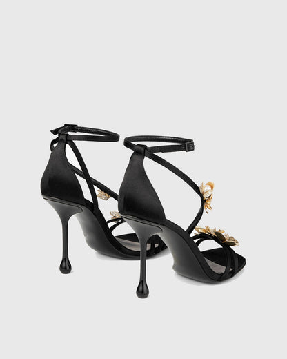 Vail Pearl Metal Flower Lace Up Sandals