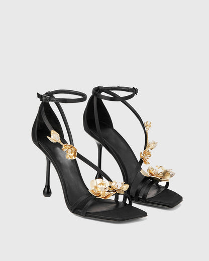 Vail Pearl Metal Flower Lace Up Sandals