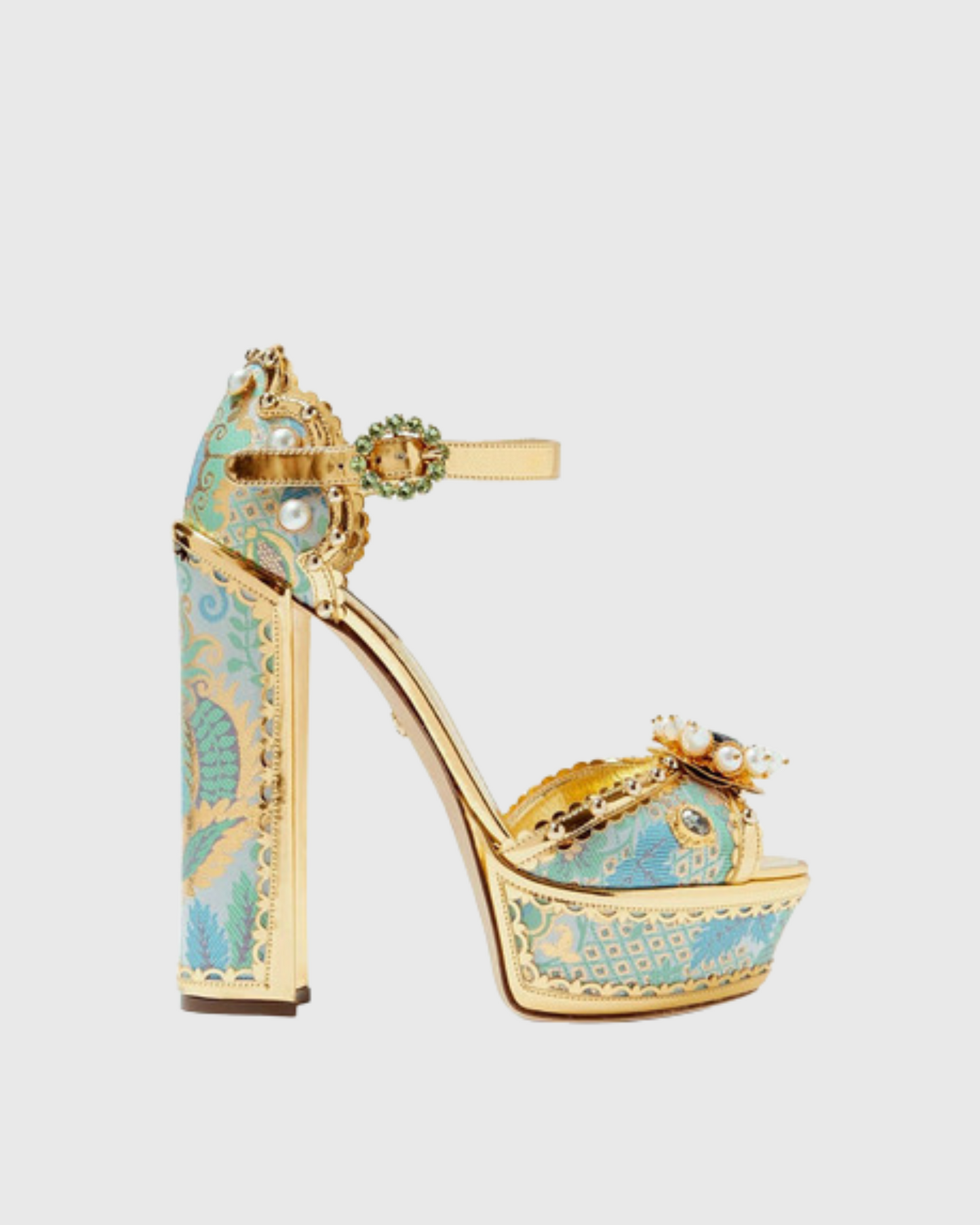 Valeria Rhinestone Vintage Embroidery Platform Sandals In Blue