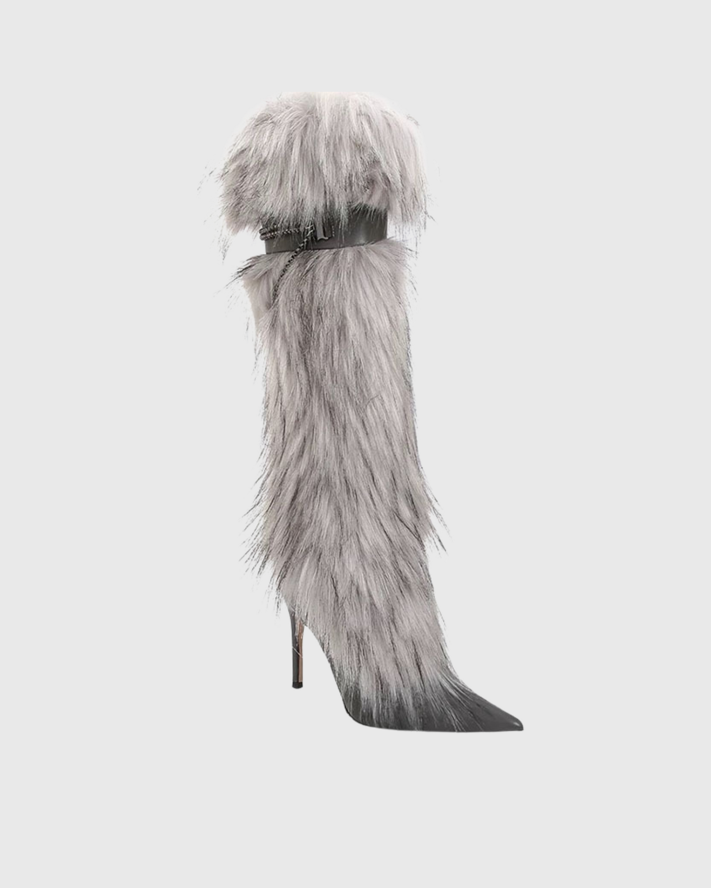 Vallea Faux Fur Knee High Boots In Grey
