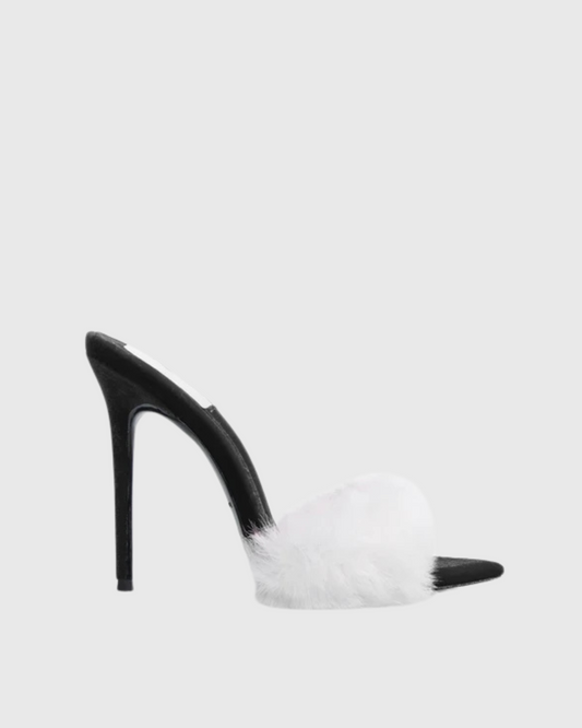 Vallea Faux Fur Slippers In Black & White