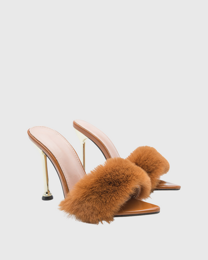 Vallea Faux Fur Slippers In Brown