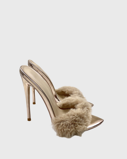 Vallea Faux Fur Slippers In Champagne
