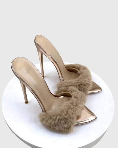 Vallea Faux Fur Slippers In Champagne