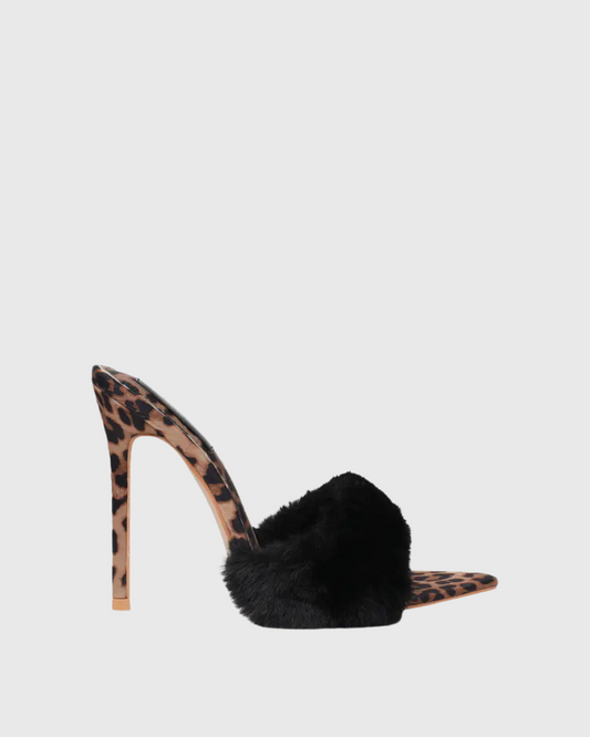 Vallea Leopard Print Faux Fur Slippers