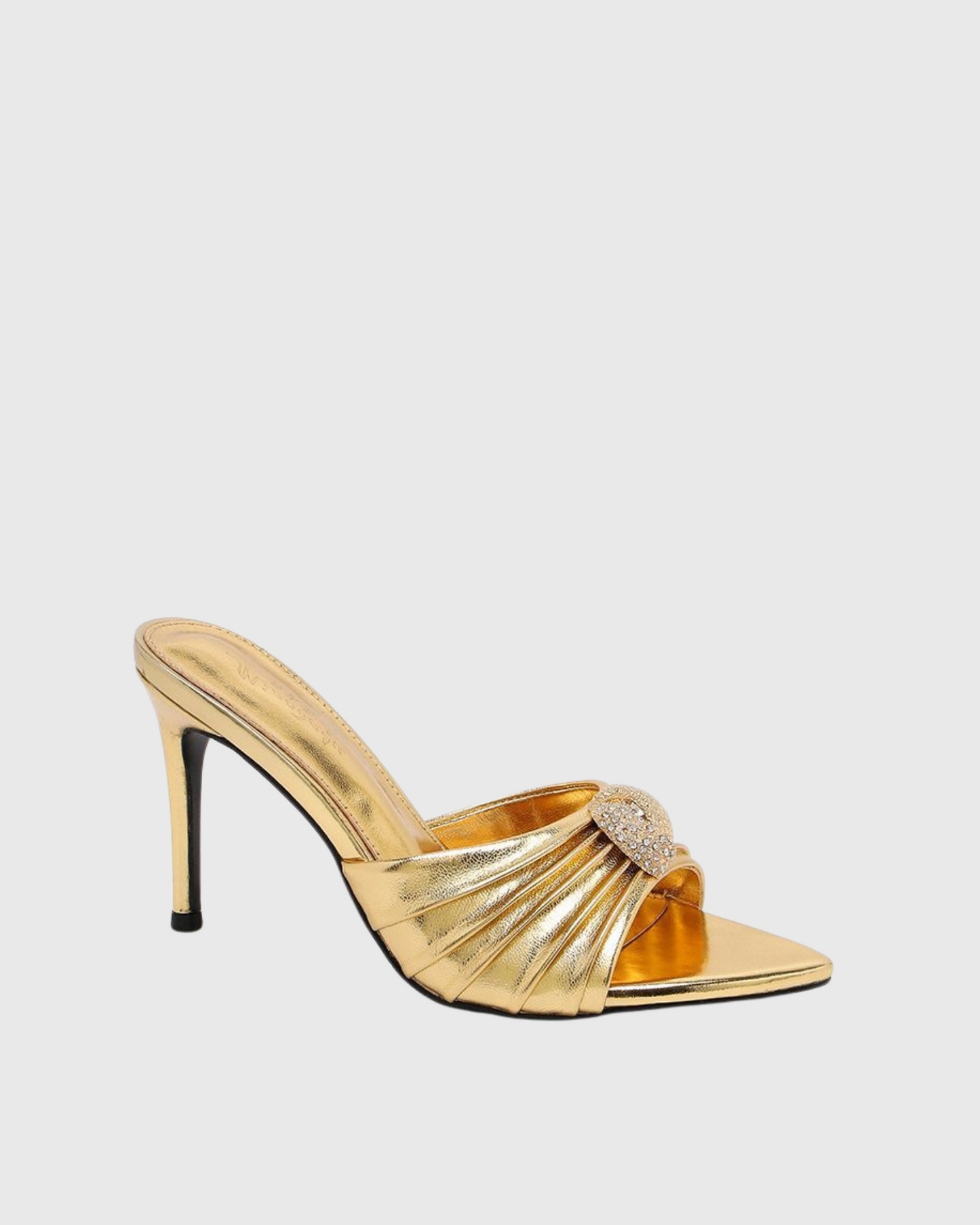 Valor Rhinestone Ruch Slippers In Gold