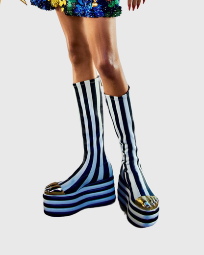 Vanda Gold Toe Stripe Knee High Boots