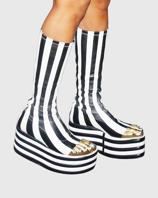 Vanda Gold Toe Stripe Knee High Boots