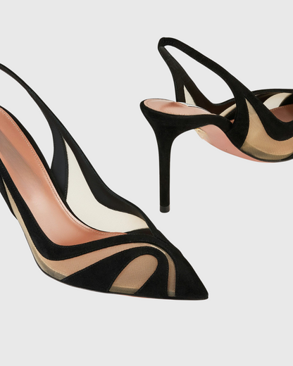 Varda Mesh Panel Slingback Pumps In Black