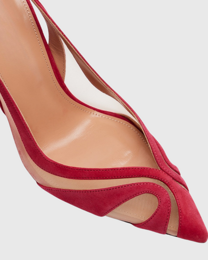 Varda Mesh Panel Slingback Pumps In Red