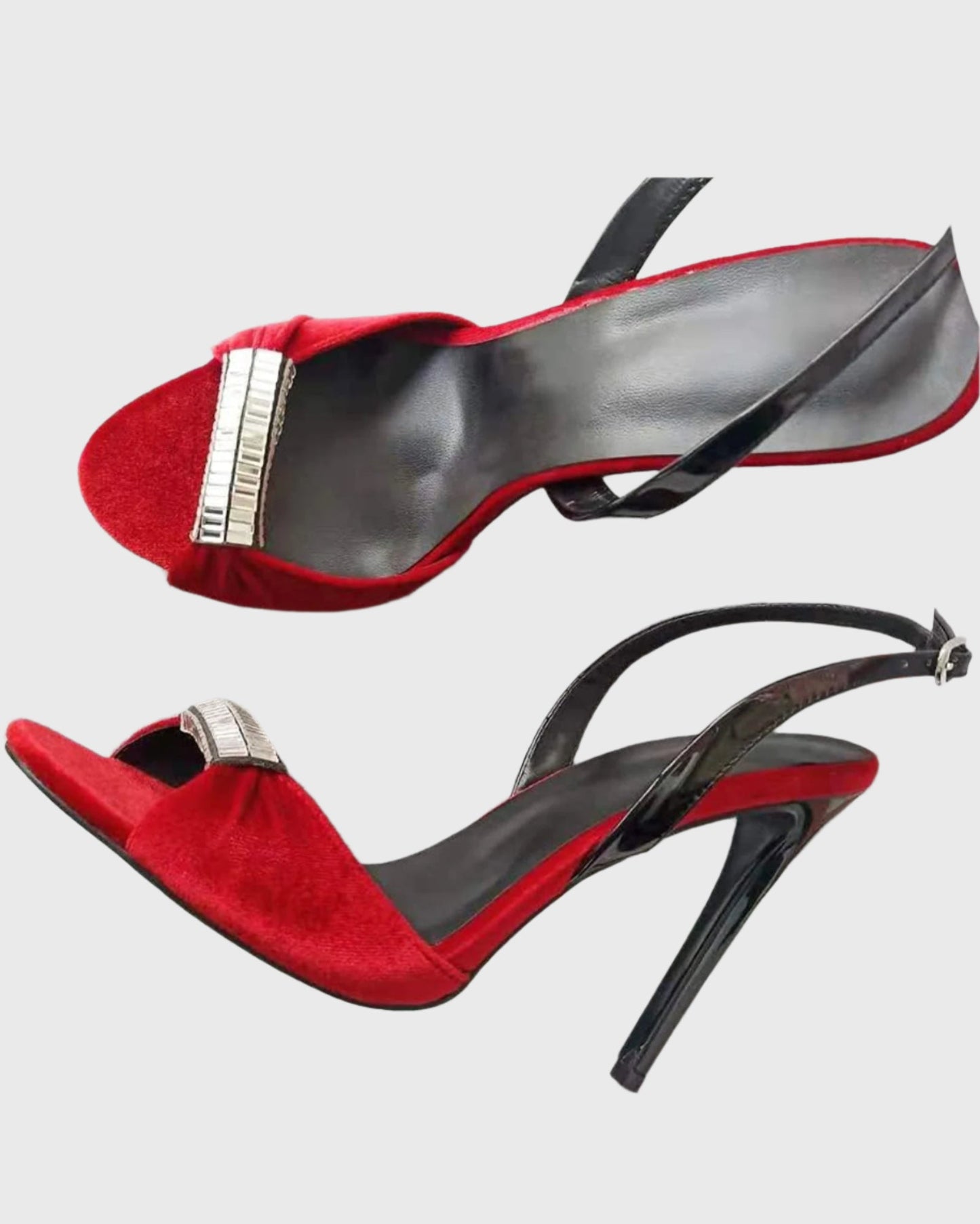 Vasanti Rhinestone Velvet Slingback Sandals In Red