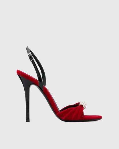 Vasanti Rhinestone Velvet Slingback Sandals In Red