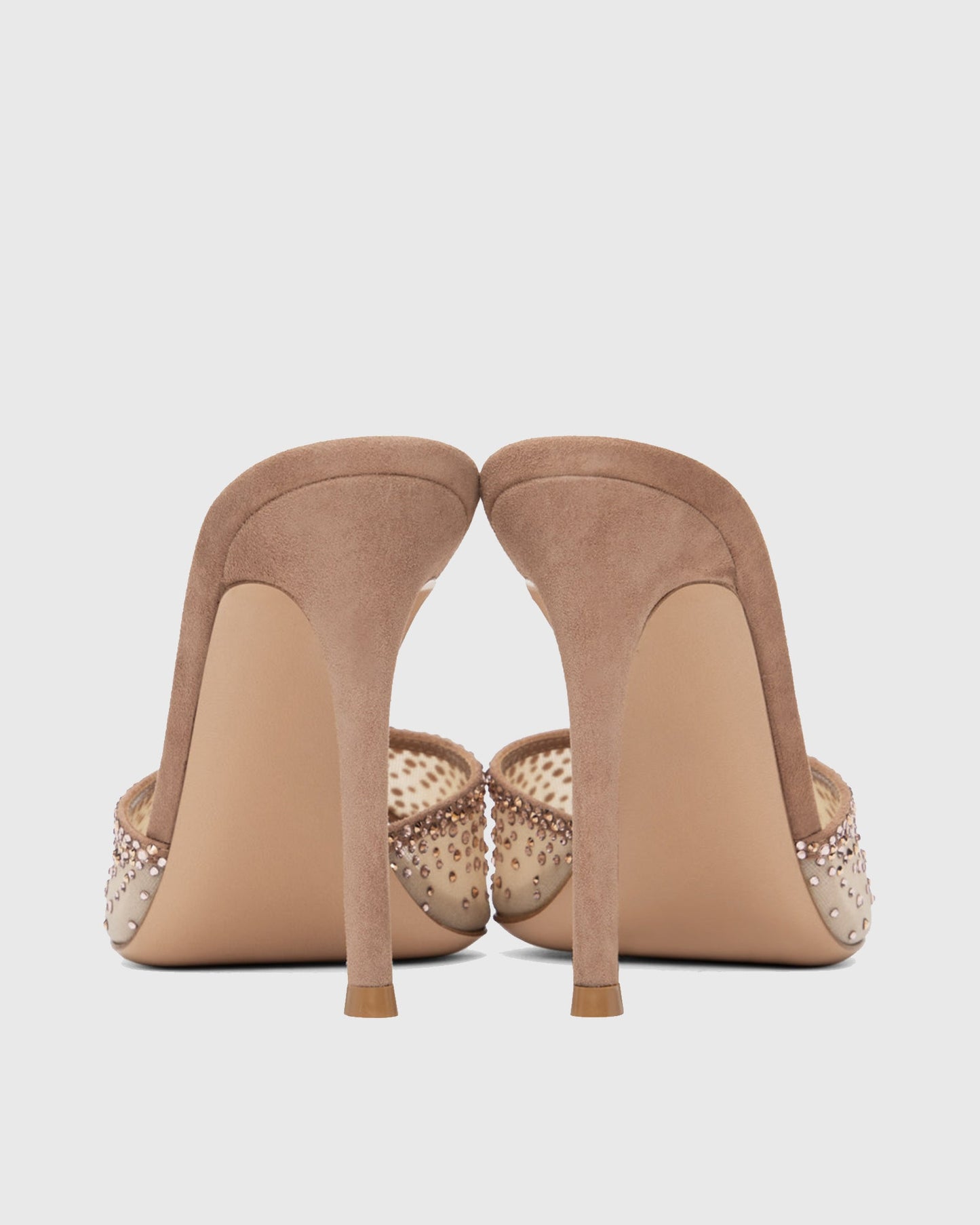 Vasha Rhinestone Mesh Slippers In Beige