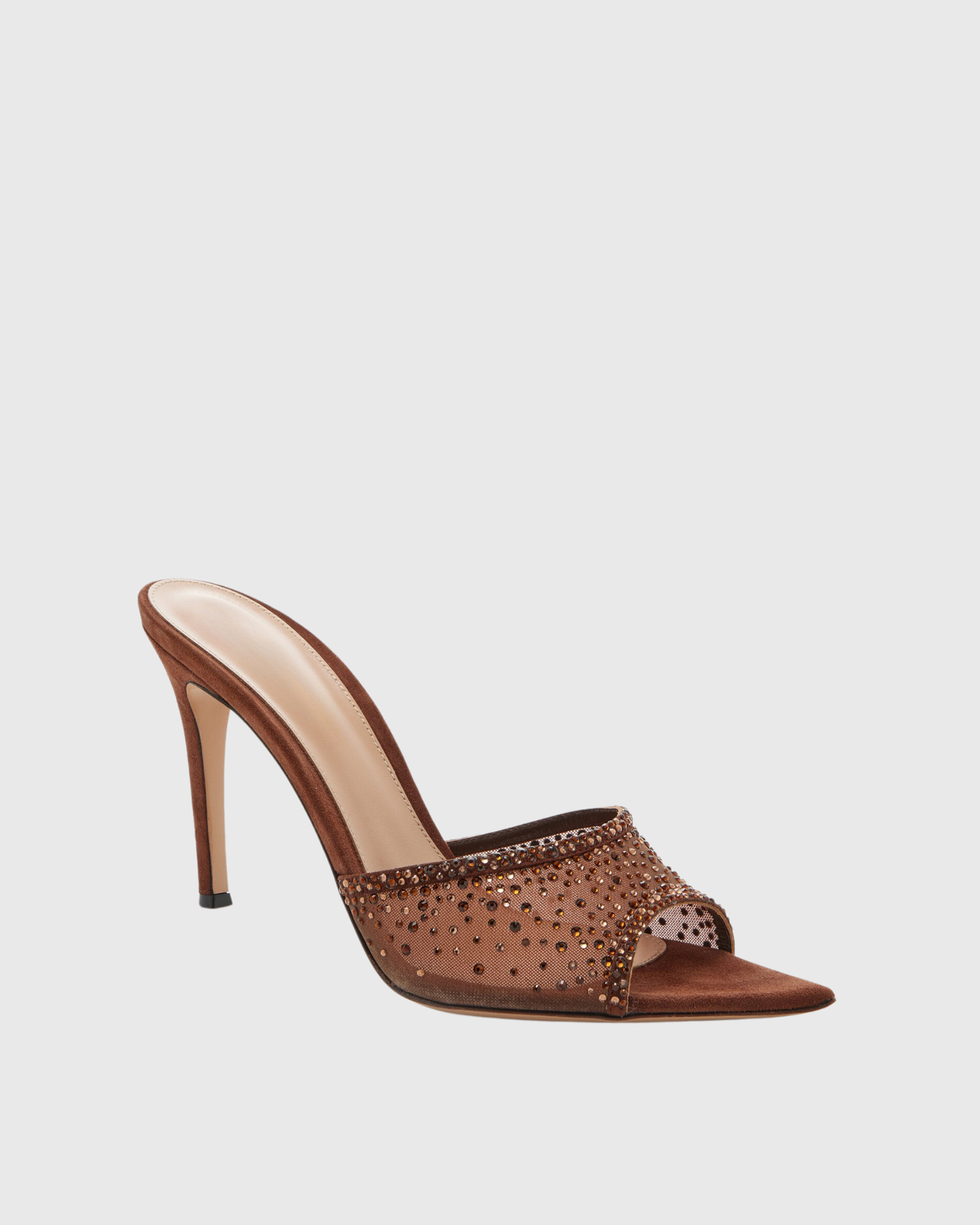 Vasha Rhinestone Mesh Slippers In Brown