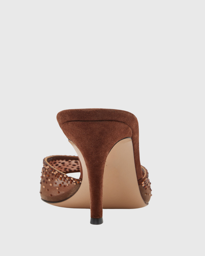 Vasha Rhinestone Mesh Slippers In Brown