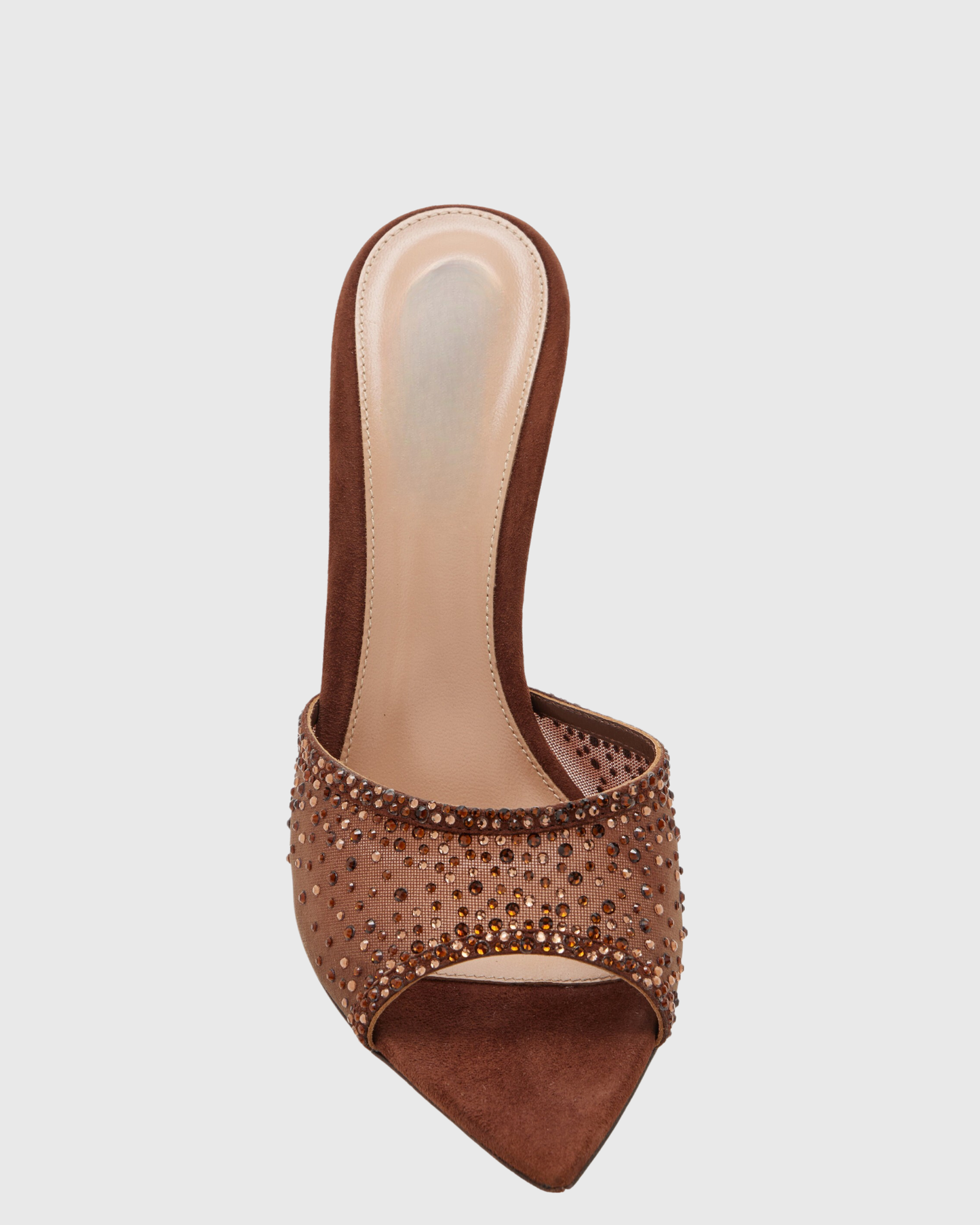 Vasha Rhinestone Mesh Slippers In Brown