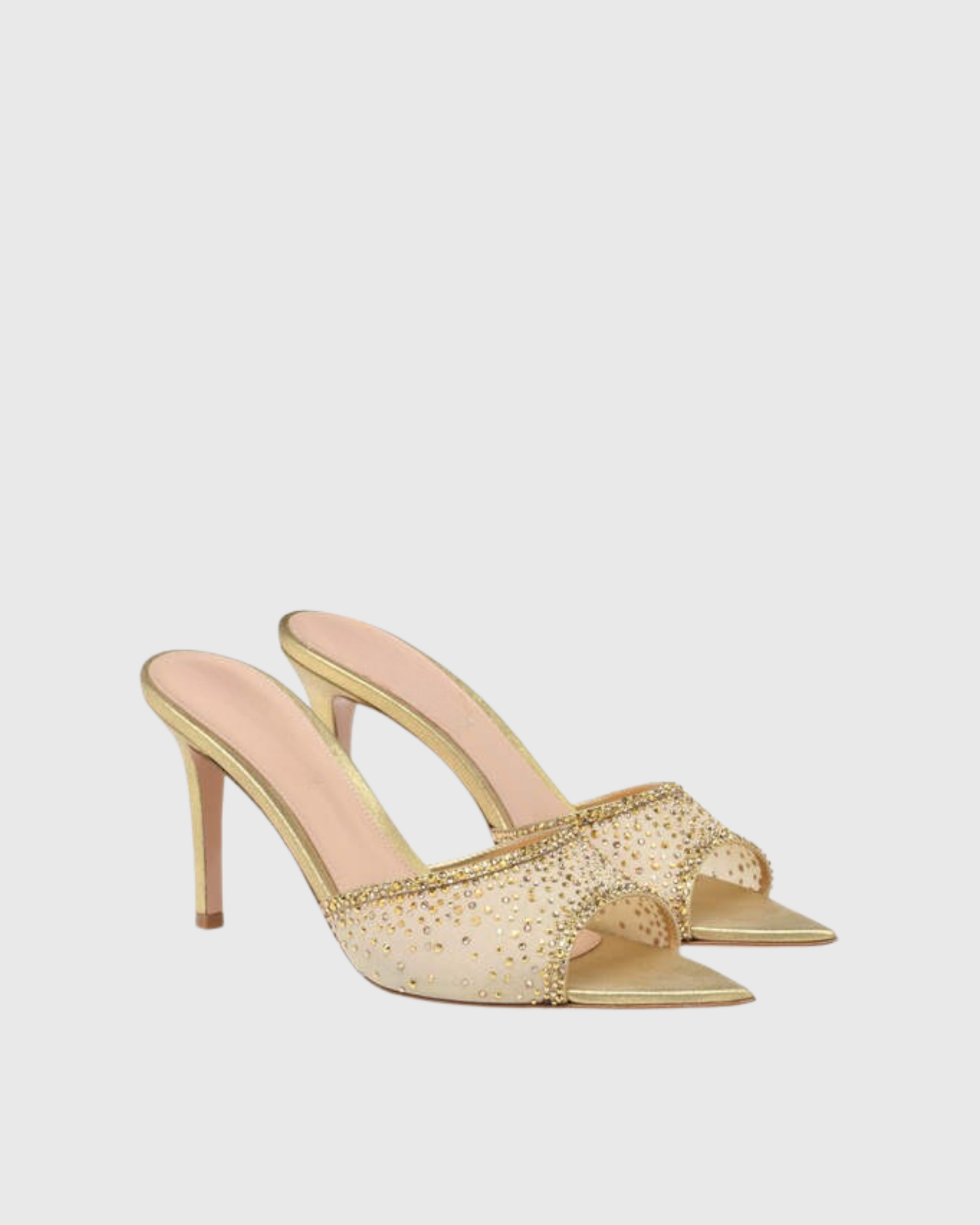 Vasha Rhinestone Mesh Slippers In Gold