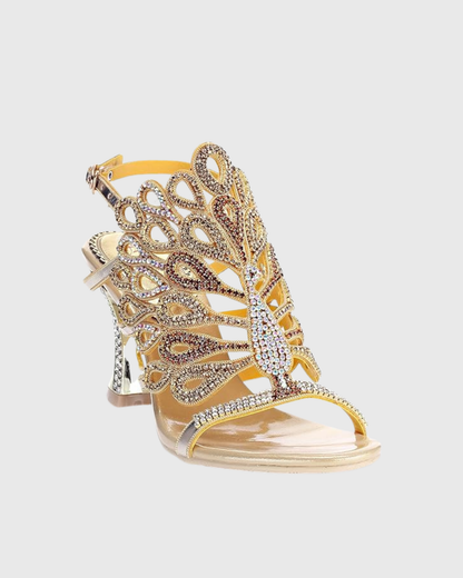 Velia Peacock Wing Strap Sandals In Gold