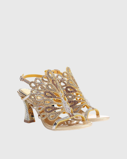 Velia Peacock Wing Strap Sandals In Gold