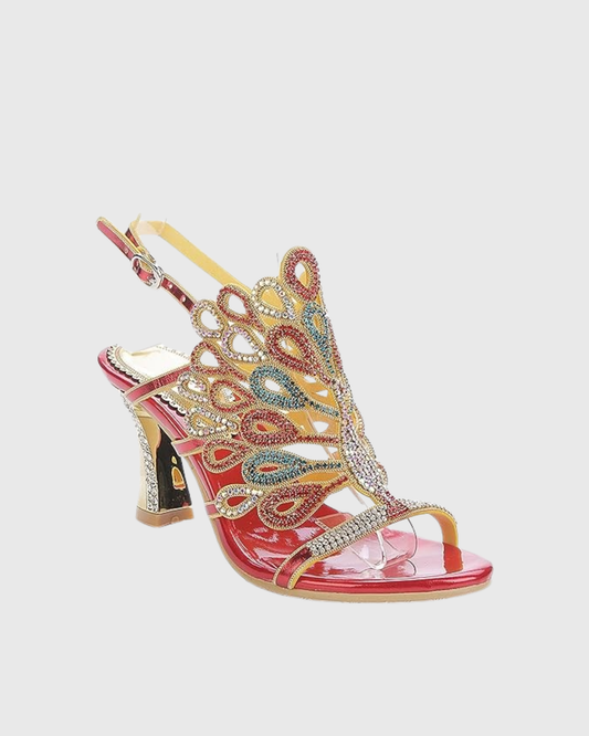 Velia Peacock Wing Strap Sandals In Red