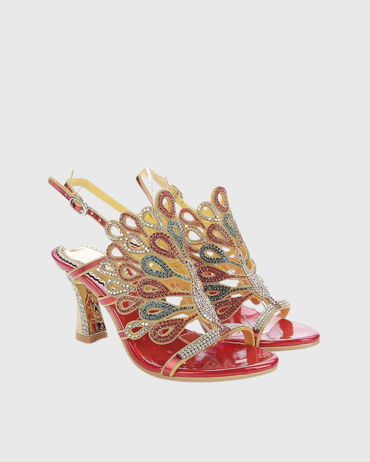 Velia Peacock Wing Strap Sandals In Red