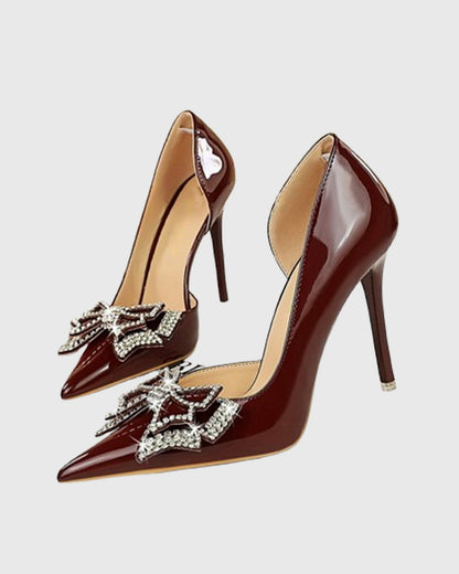 Venera Rhinestone Bow Pumps In Red