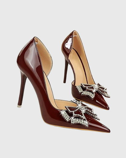 Venera Rhinestone Bow Pumps In Red