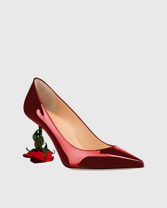 Venice Flower Heel Patent Leather Pumps In Red