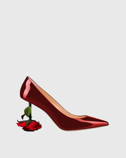 Venice Flower Heel Patent Leather Pumps In Red