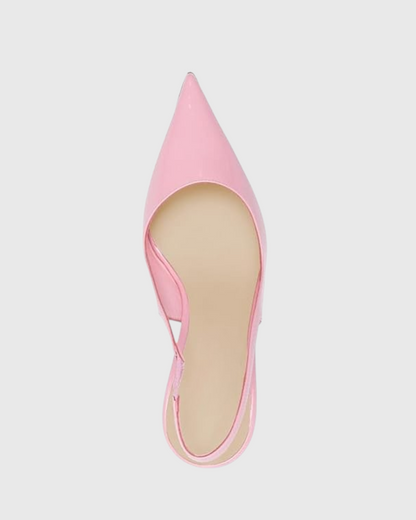Venice Flower Heel Patent Leather Slingback Pumps In Pink