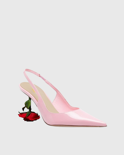 Venice Flower Heel Patent Leather Slingback Pumps In Pink