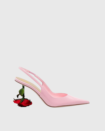 Venice Flower Heel Patent Leather Slingback Pumps In Pink