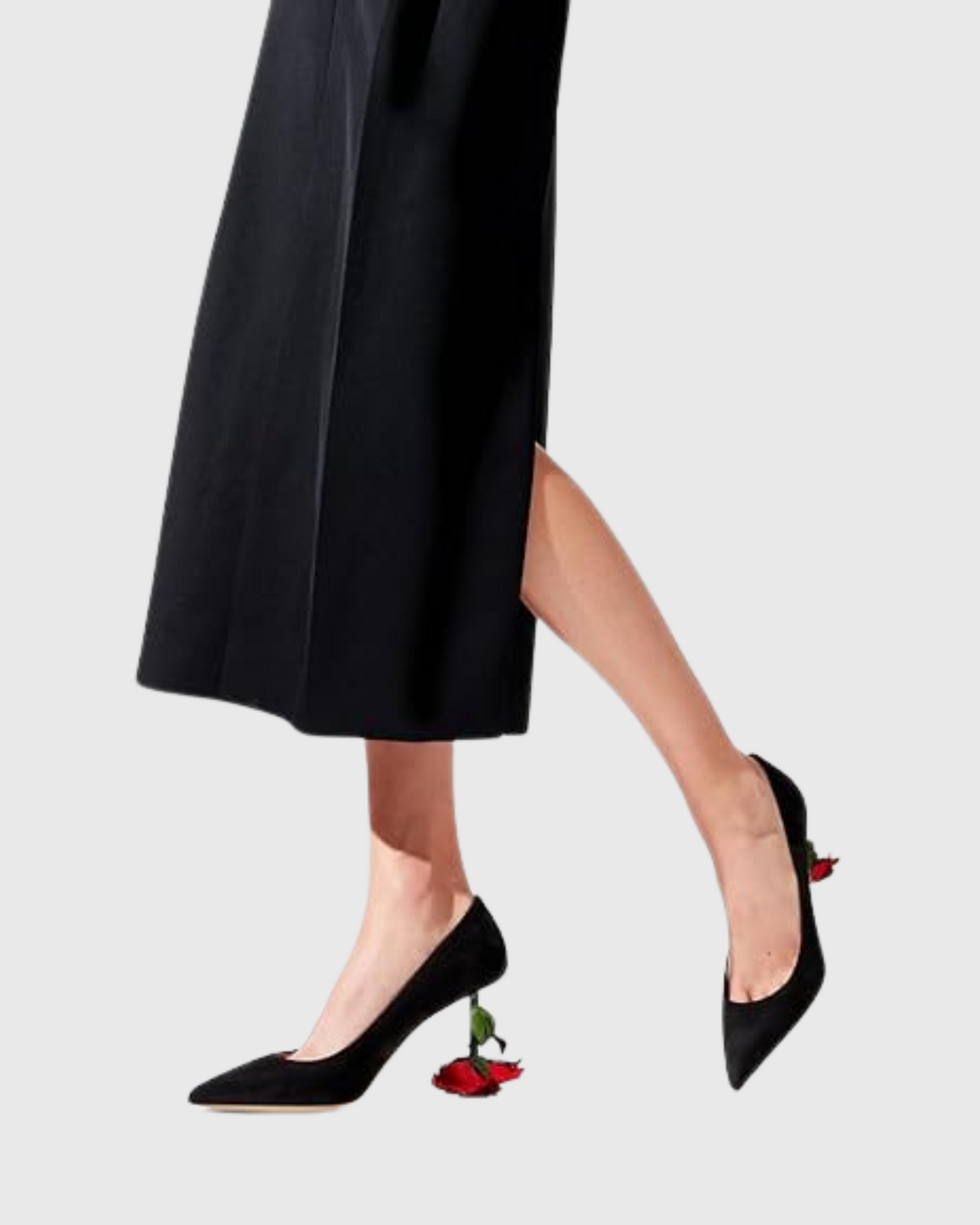Venice Flower Heel Suede Pumps In Black