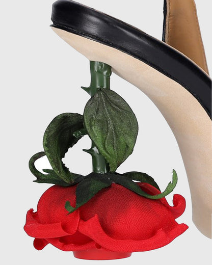 Venice Flower Heel Leather Slingback Pumps