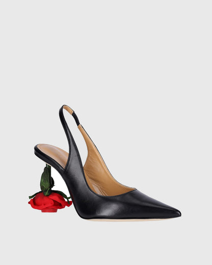 Venice Flower Heel Leather Slingback Pumps