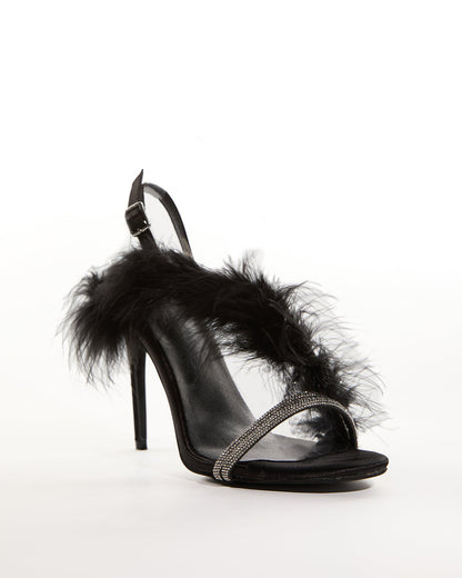 Vera Feather Slingback Sandals In Black