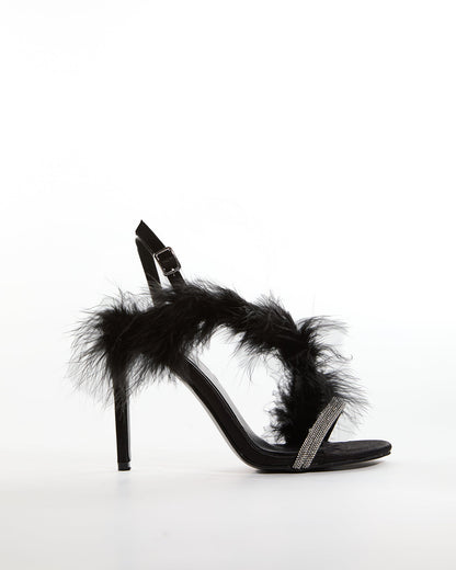Vera Feather Slingback Sandals In Black
