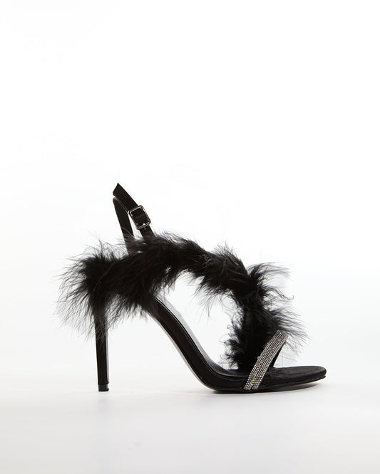 Vera Feather Slingback Sandals In Black