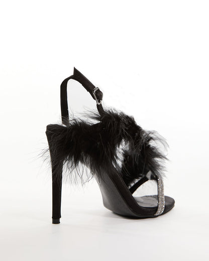 Vera Feather Slingback Sandals In Black